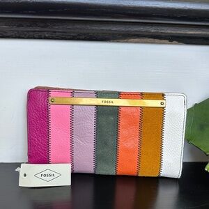 New w/tags Fossil Genuine Leather Colorblock Wallet Clutch gift